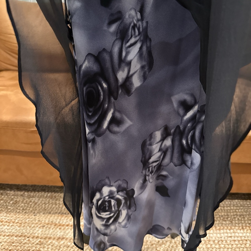 Gothic Sheer Black Floral Silk Midi Skirt | Size M - Picture 3 of 7